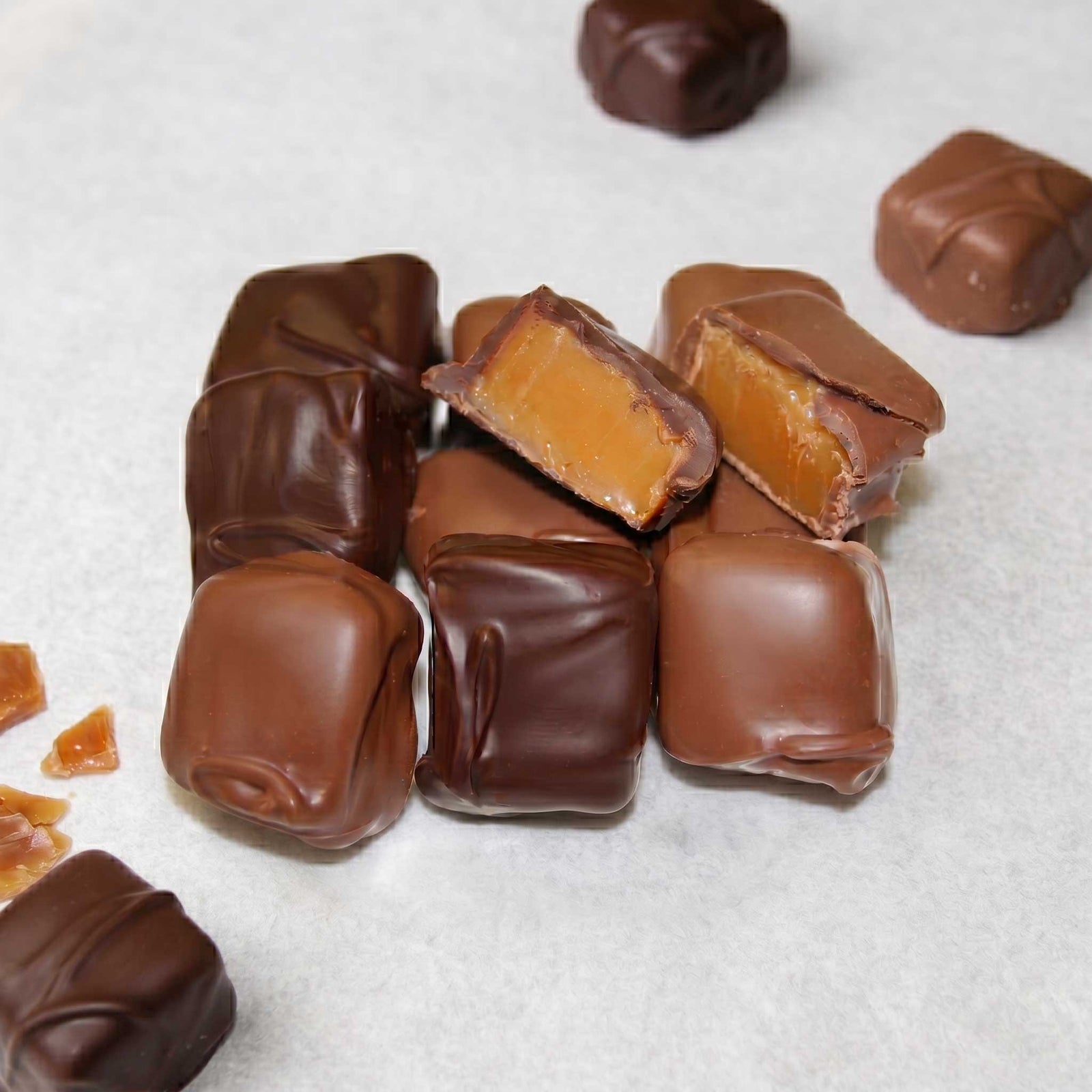 Milk chocolate covered caramels from Mantorville Farms